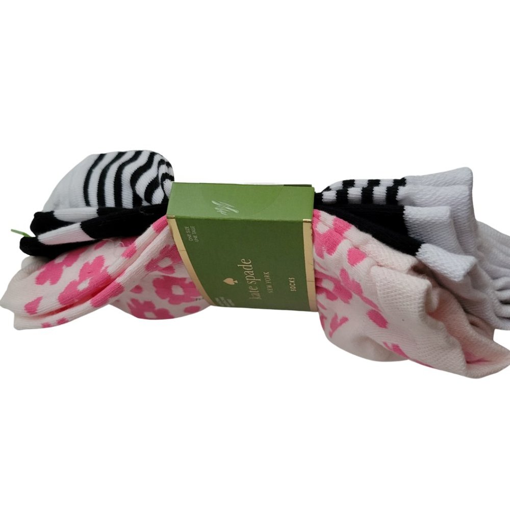 💖HP💖NWT KATE SPADE 3 Pair No Show Socks OS Trendy Pink Designer New York Funky - Picture 2 of 13
